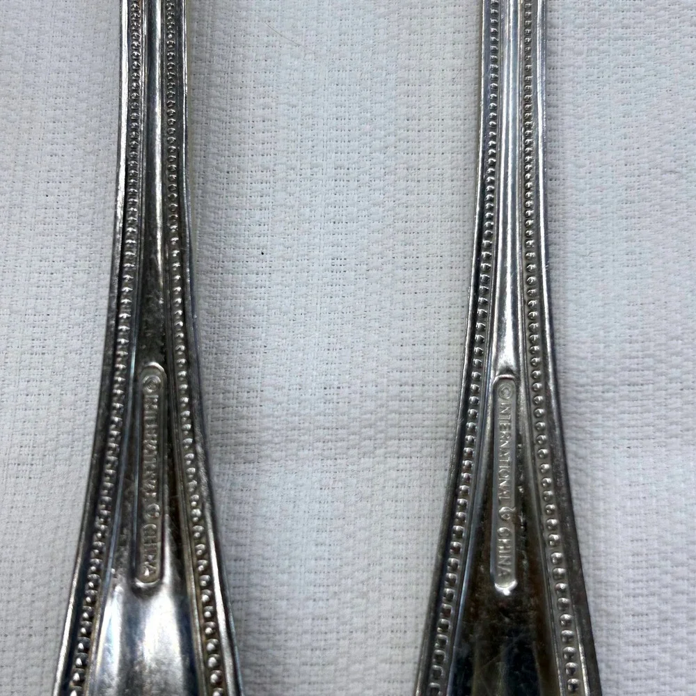 International Silver Royal Bead Gold 4 pc Serving Set Stainless 18/8 Spoons Fork